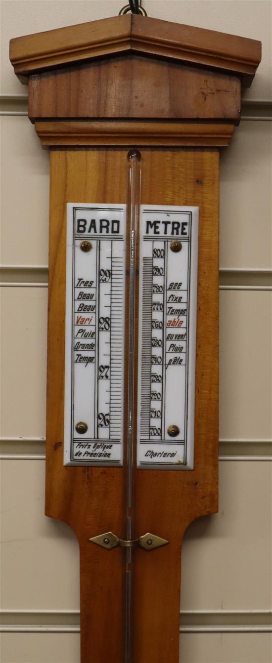 A modern satin walnut stick barometer by Charleroi height 98cm